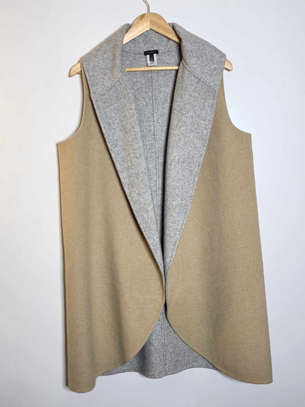 Talbots Reversible wool blend Hooded Long Vest in Camel and Light Gray Size L